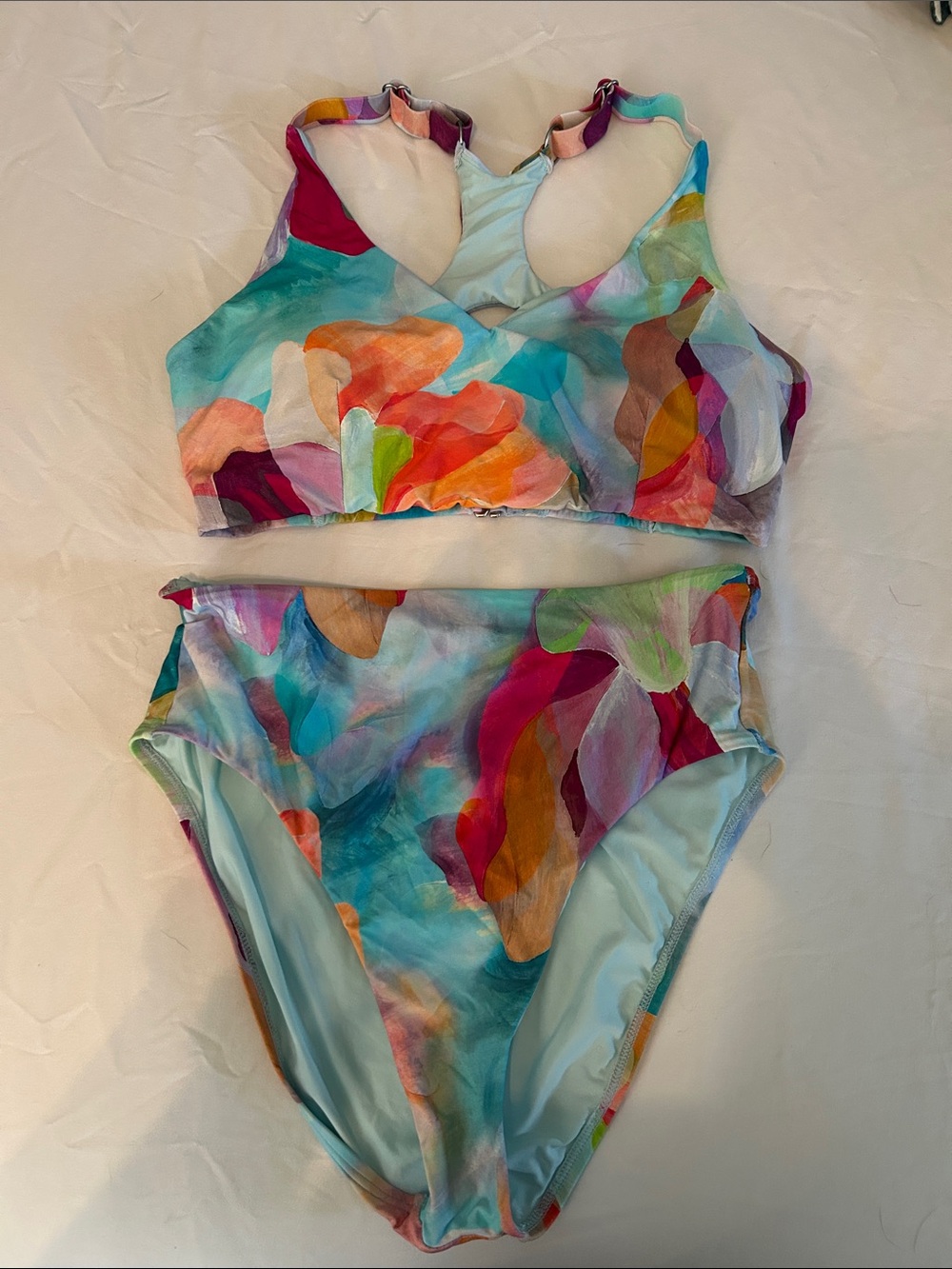 Title Nine Multicolor High-Neck, high waist Bikini Set - Vibrant Print